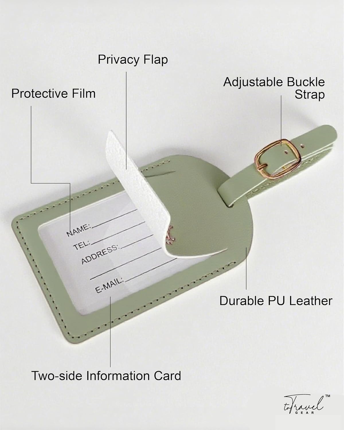 Luggage Tags for Suitcases,2 Pack PU Leather Privacy Protection Bag Tags Travel Accessories Essentials,Sage Green