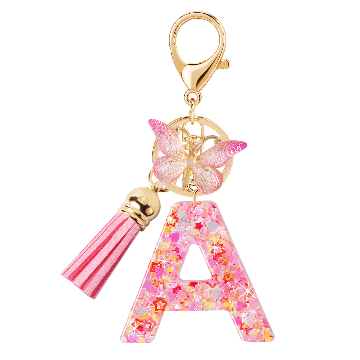 Initial letter Keychains for Women Girls Tassel Butterfly Cute Keychain for Wallet Backpack charm