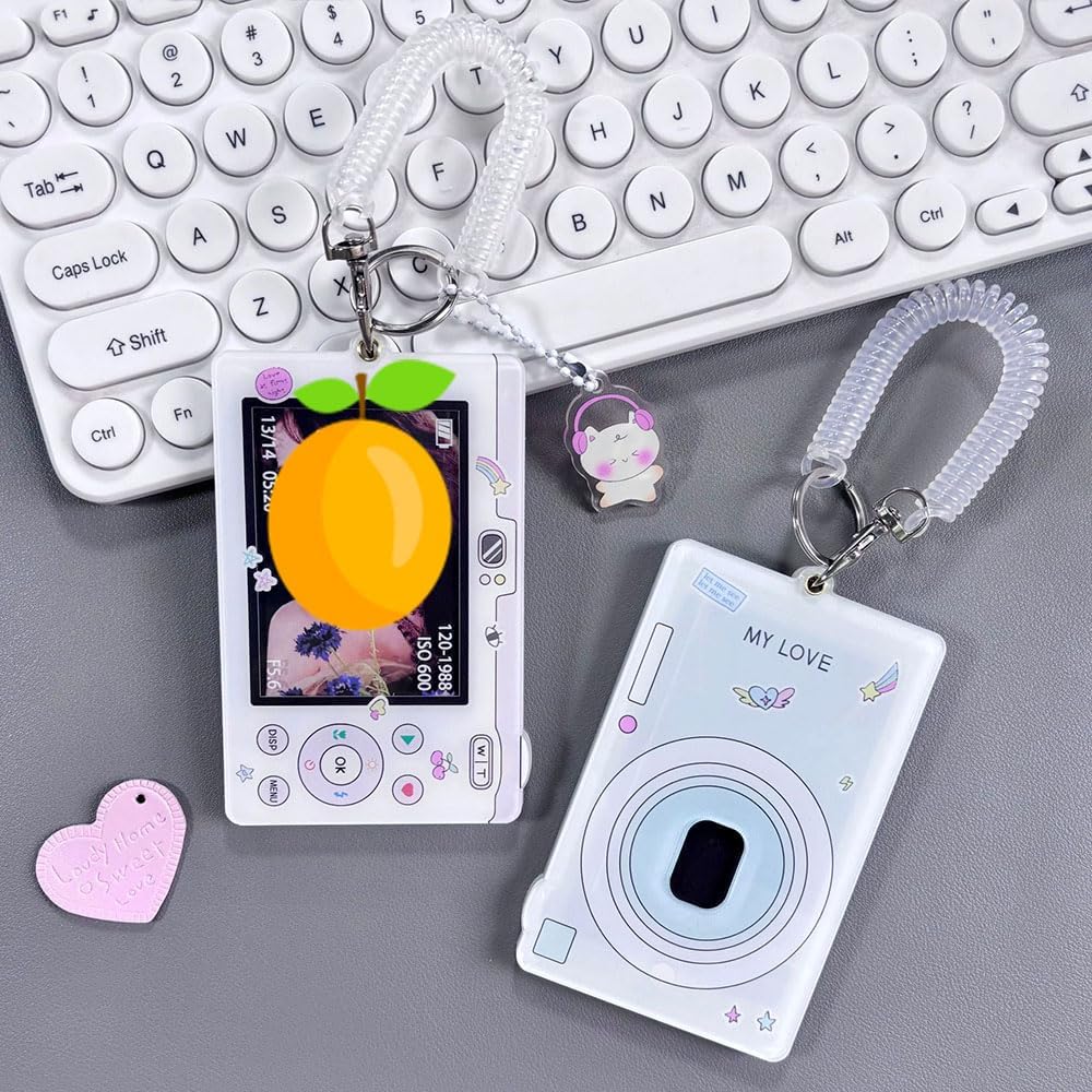 4pcs Photo Card Holder Badge Holders,3 Inch Photocards Holder Id Card Holder Photocard Keychain Protective Sleeves,Cute Photocard Holder Keychain Cartoon Decorative Pendant with Spiral Wrist Coil