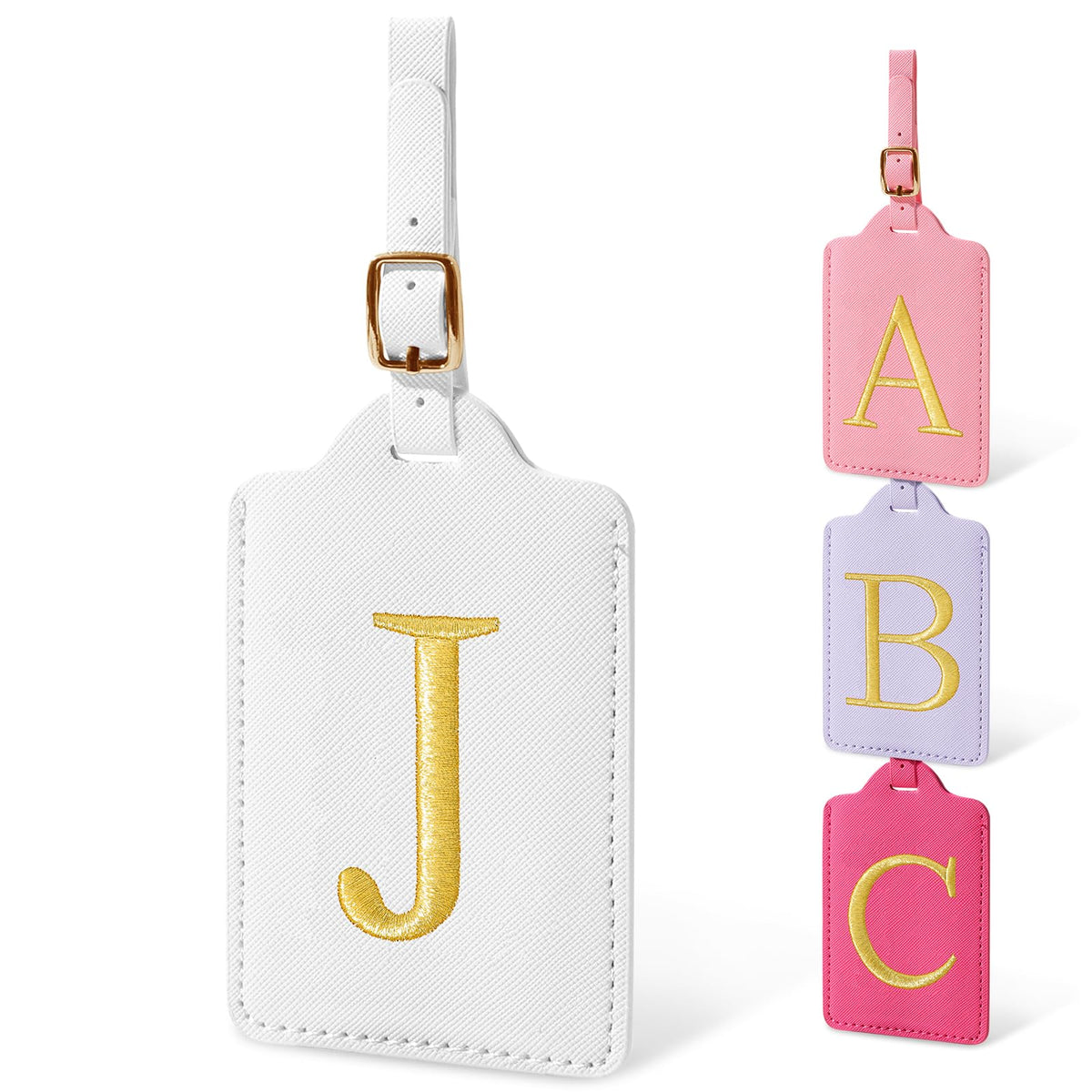 Personalized Initial Luggage Tags for Suitcases, Cute PU Leather Embroidered Letter Travel Luggage Tags, Suitcase Identifier Name Baggage Tag, Bag Tags for Men Women Kids Luggage Handbags(Pink M)