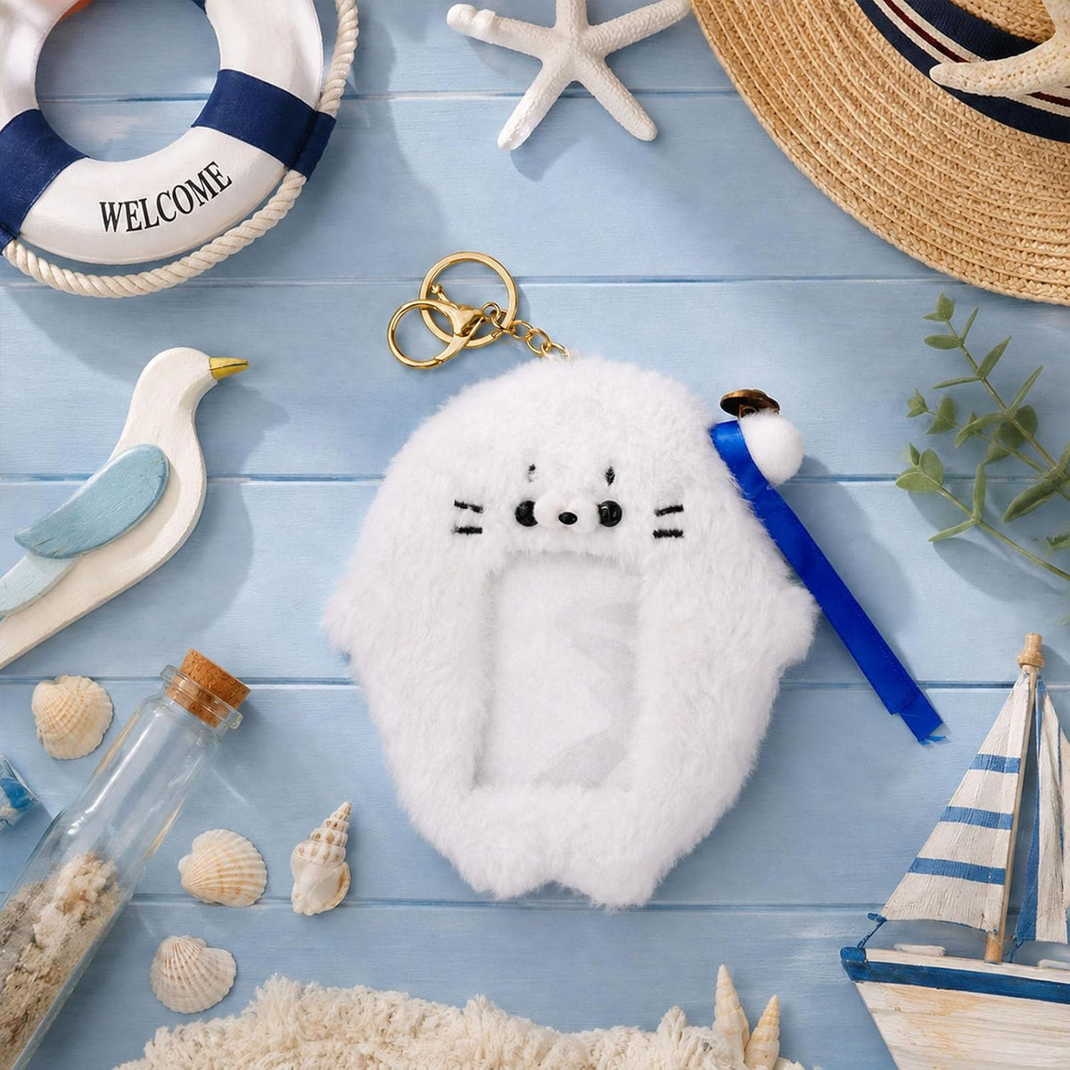 NEWEST Plush Photocard Holder with Keychain, Cute Dolphin ID Badge Holder