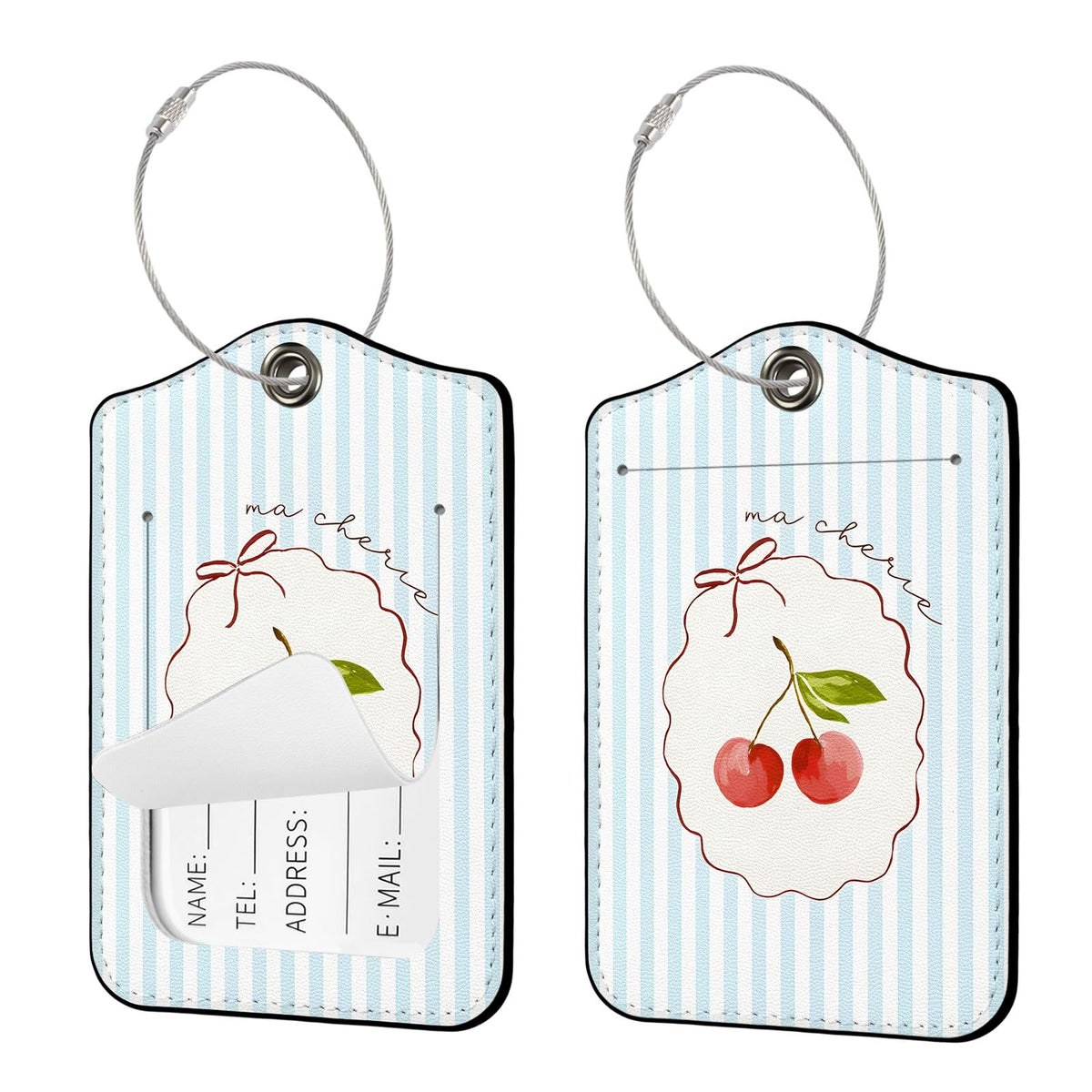 Seorsok 2Pcs Luggage Travel Tags for Suitcases,Cute Color Grids Checkered PU Leather Name Tag with Privacy Cover&ID Label Address Card and Durable Metal Ring Suitable for Men Women Handbags Backpack