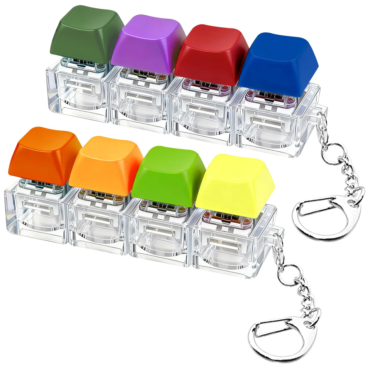 2 PCS Keyboard Fidget Toy, Keyboard Fidget Keychain 4-in-1 Keyboard Decompression Button Finger Clicker Toys, Button Stress Relief Fidget Gifts to Relief Stress (Fours Colors-Pink Yellow White)