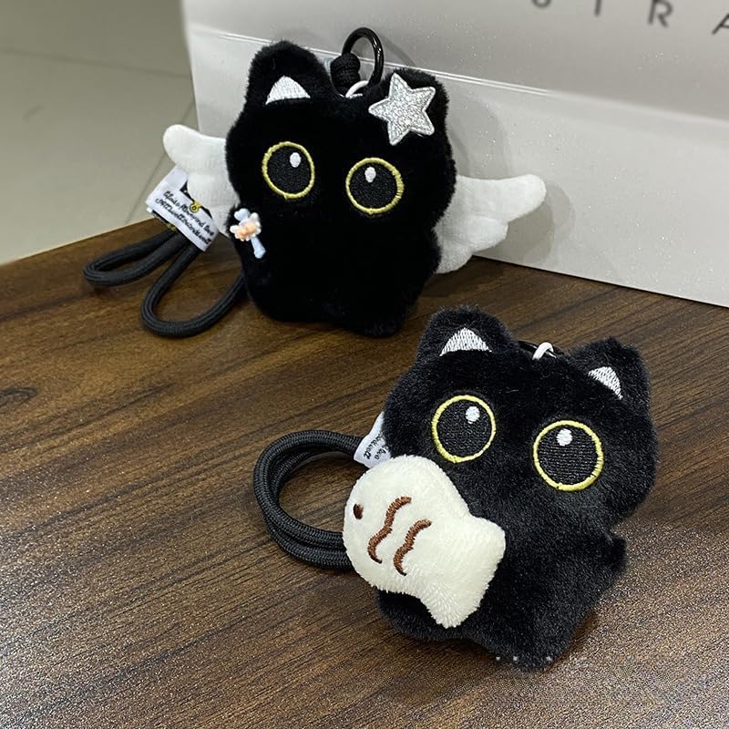 Super Cute Funny Big Eyes Black Cat Lucky Kitty Theme Keychain Good Luck Siamese Key Chain Ring Bag Pendant