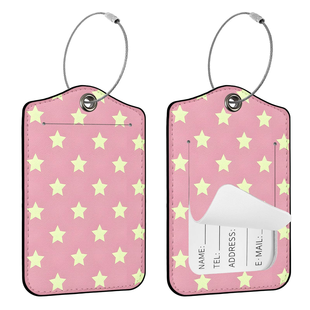 Seorsok 2Pcs Luggage Travel Tags for Suitcases,Cute Color Grids Checkered PU Leather Name Tag with Privacy Cover&ID Label Address Card and Durable Metal Ring Suitable for Men Women Handbags Backpack