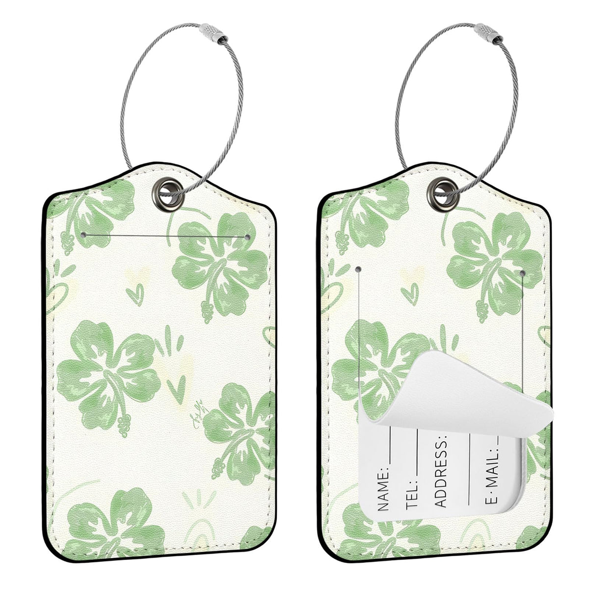 Seorsok 2 PCS Luggage Travel Tags for Suitcases,Cute Pink Leopard PU Leather Name Tag with Privacy Cover&ID Label Address Card and Durable Metal Ring Suitable for Men Women Handbags Backpack,Pink