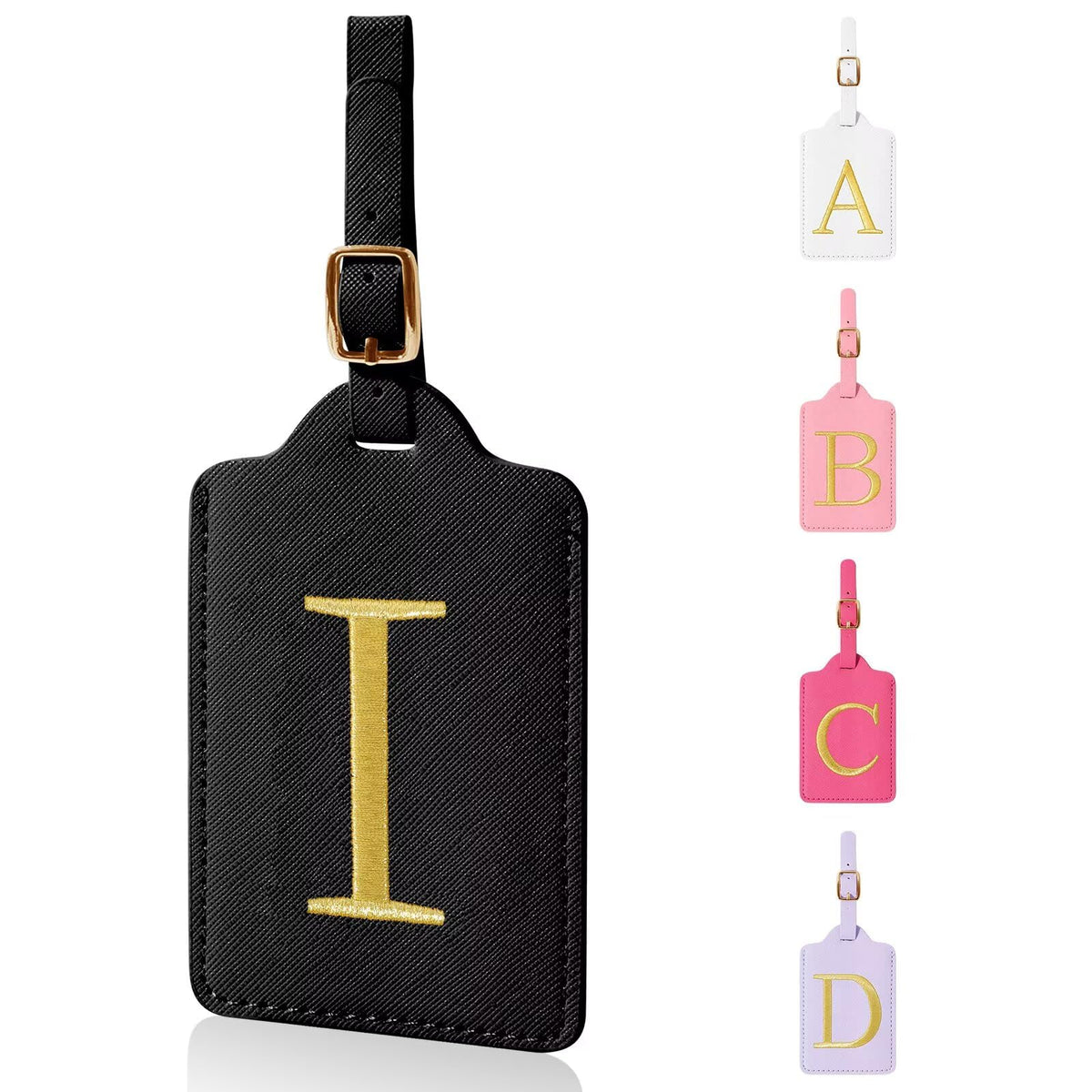 Personalized Initial Luggage Tags for Suitcases,Leather Letter Cute Luggage Tags with Privacy Name Card,Embroidered Monogrammed Travel Bag Backpack Tag Gifts for Women Kids Girls Teens(Rosered-A)