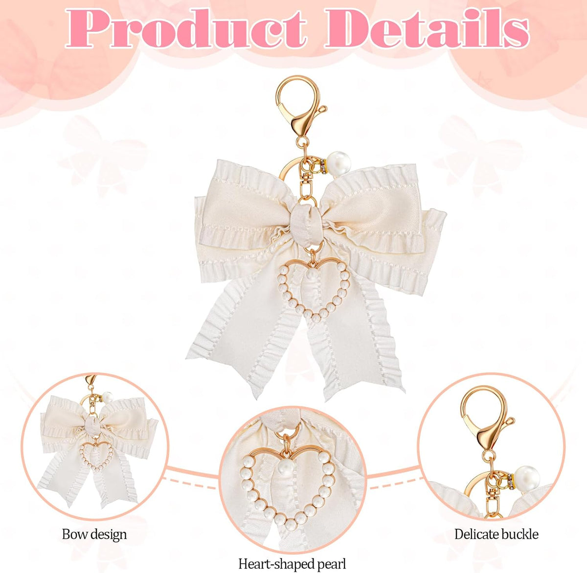 Bow Purse Keychain Charm Bow Keychain Bag Charms for Women, Bow Keychain Pearl Wristlet Keychain Backpack Charm Keychain Cute Handbag Purse Charms Accessories Charms for Purses Key Chains Car Keys