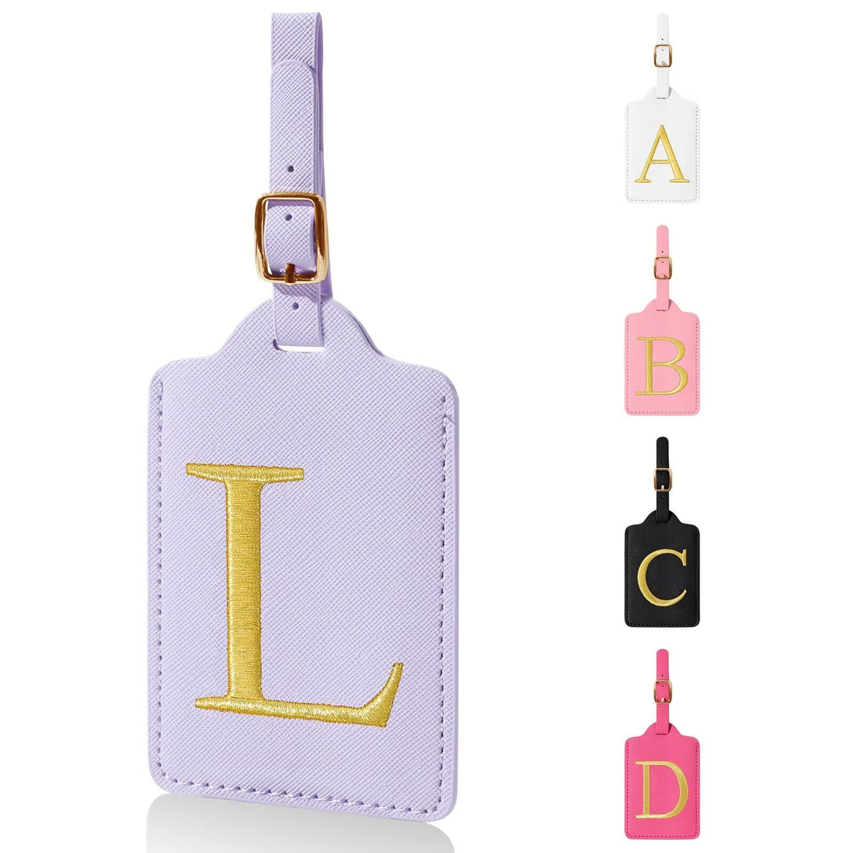Personalized Initial Luggage Tags for Suitcases,Leather Letter Cute Luggage Tags with Privacy Name Card,Embroidered Monogrammed Travel Bag Backpack Tag Gifts for Women Kids Girls Teens(Rosered-A)