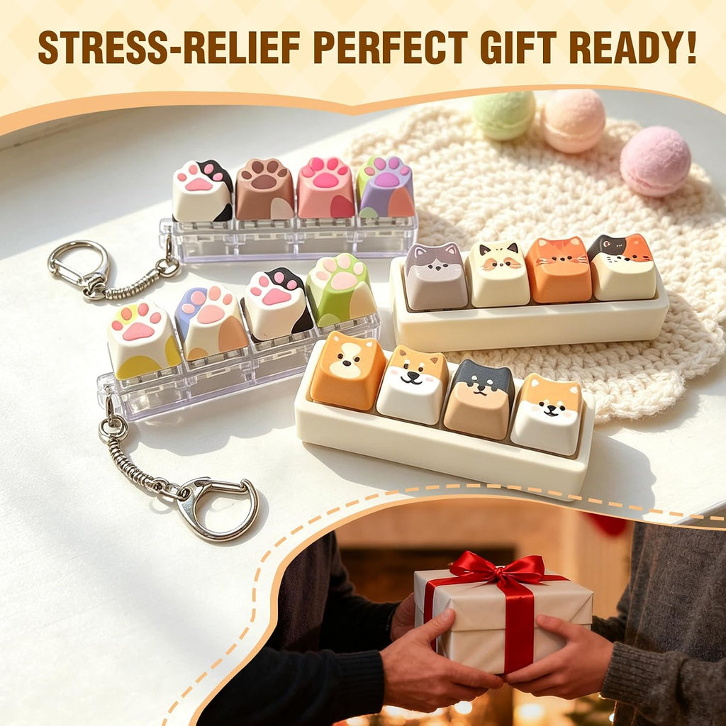 Cute Cat Keyboard Fidget Toy,Crisp Sound,Stress Relief Fidget Clicker Keychain,Creative Keycap Button, for Adults at Work, Travel, Home – Anxiety Relief & Focus Boost (Cat)