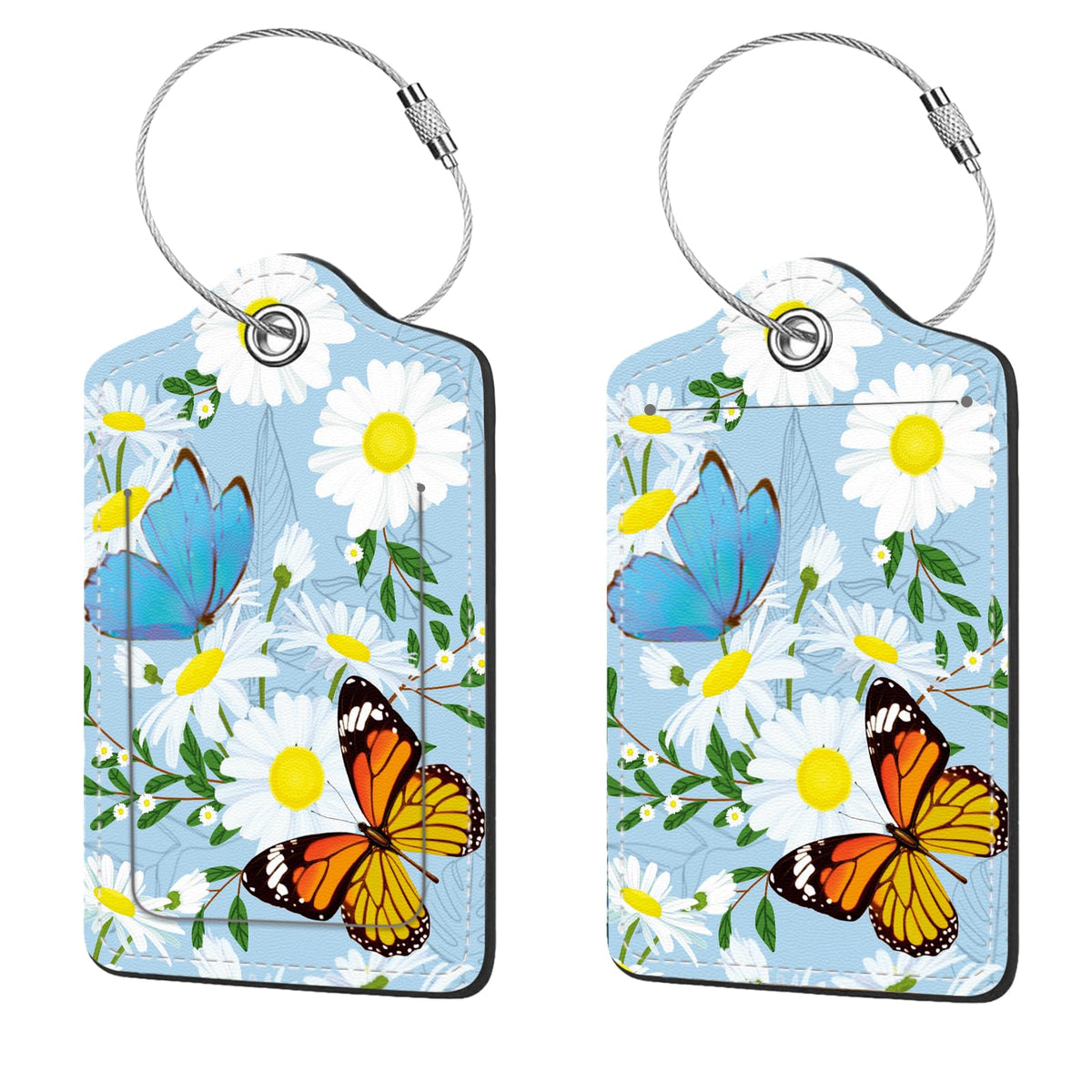 2 Pcs Luggage Tags for Suitcase, Cute Unique PU Leather Travel Bag Tag with Privacy Cover ID Label Address Card and Durable Metal Ring Suitable for Men Women Children Backpack,Flamingos