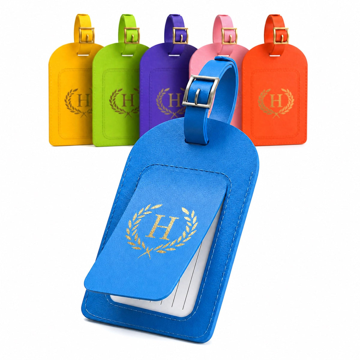Luggage Tags for Suitcases 6 Pack PU Leather Travel Bag Tags with Privacy Cover & Stainless Steel Buckle, Vegan Leather Name ID Labels for Travel Bags, Cruise, Airline, Backpack, Baggage Identifier(M)