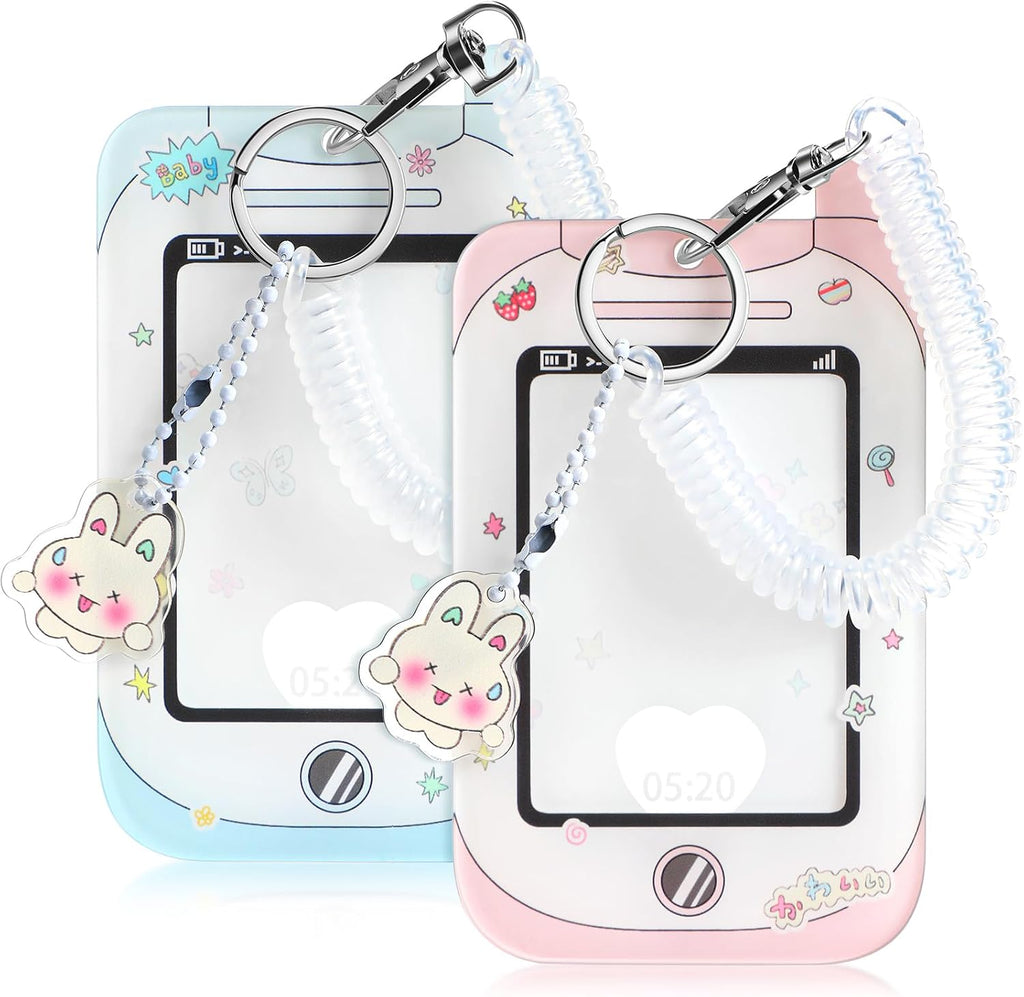 Ctosree 2 Pcs Photocard ID Badge Holder with Wrist Coil Blue Pink Y2k