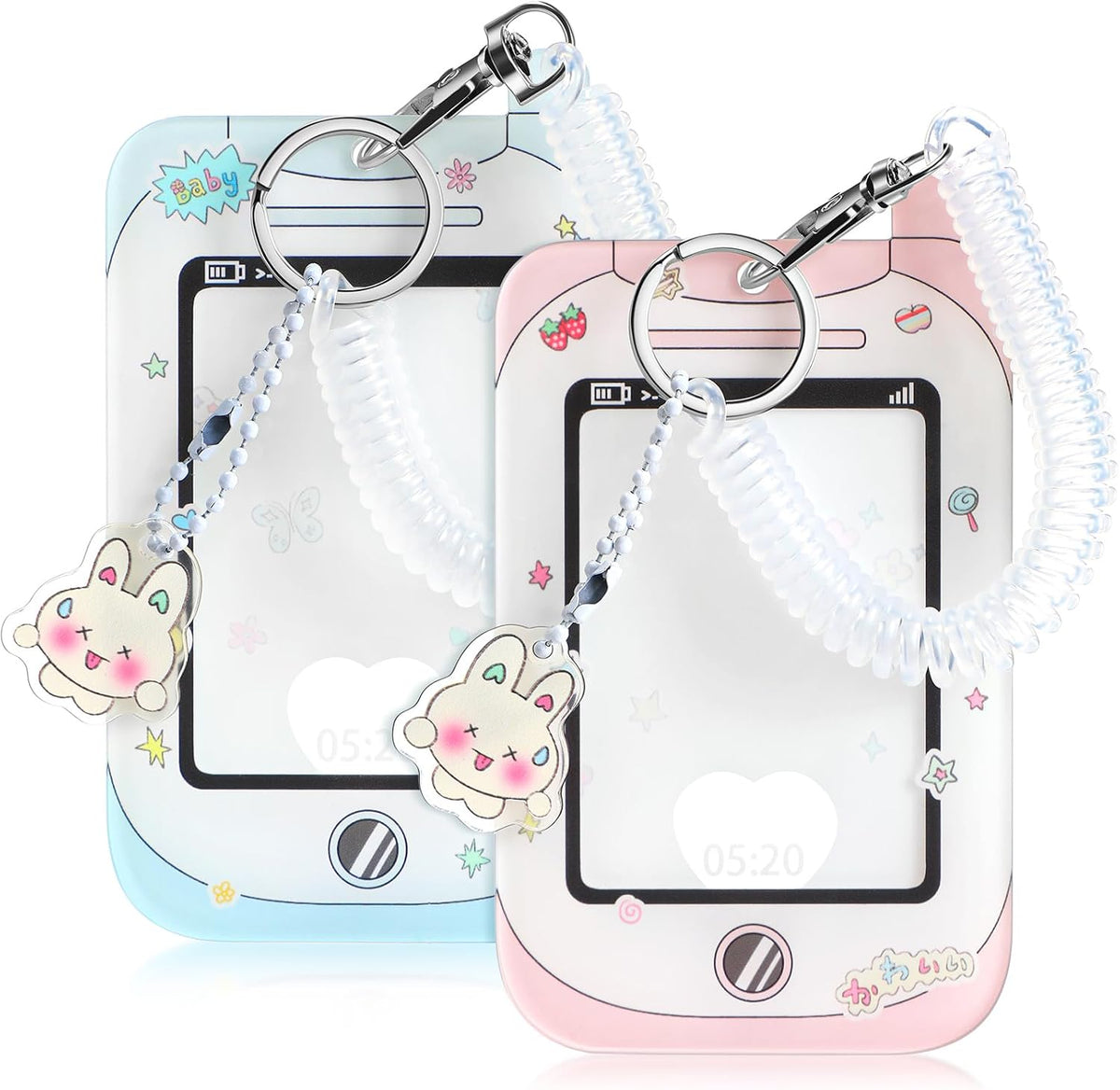 Ctosree 2 Pcs Photocard ID Badge Holder with Wrist Coil Blue Pink Y2k