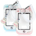 Ctosree 2 Pcs Photocard ID Badge Holder with Wrist Coil Blue Pink Y2k