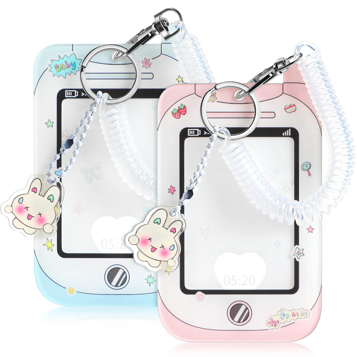 Ctosree 2 Pcs Photocard ID Badge Holder with Wrist Coil Blue Pink Y2k