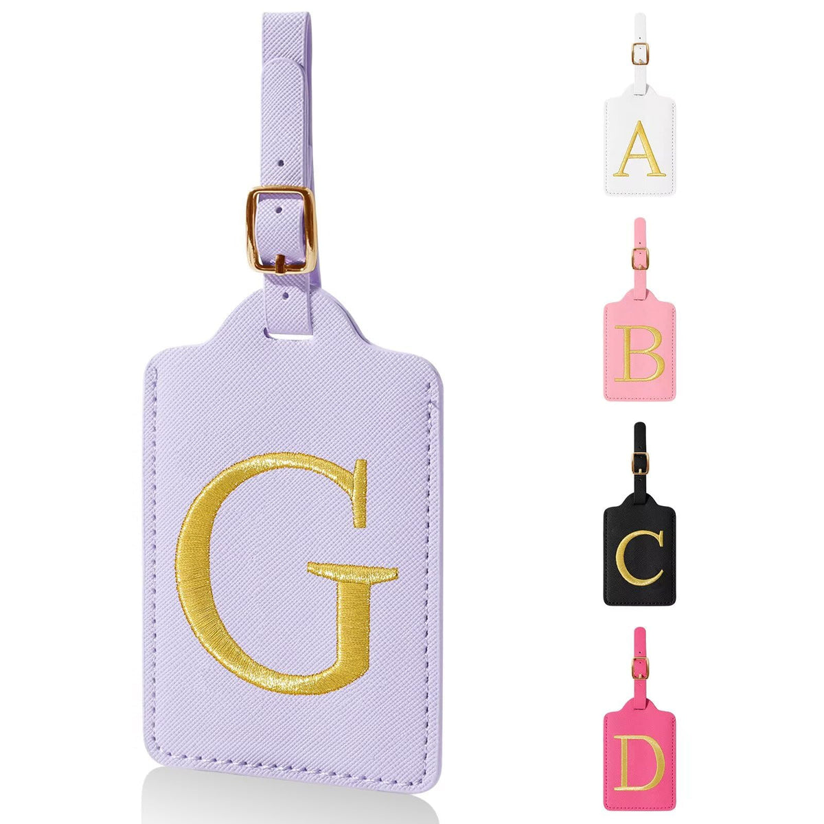 Personalized Initial Luggage Tags for Suitcases,Leather Letter Cute Luggage Tags with Privacy Name Card,Embroidered Monogrammed Travel Bag Backpack Tag Gifts for Women Kids Girls Teens(Rosered-A)