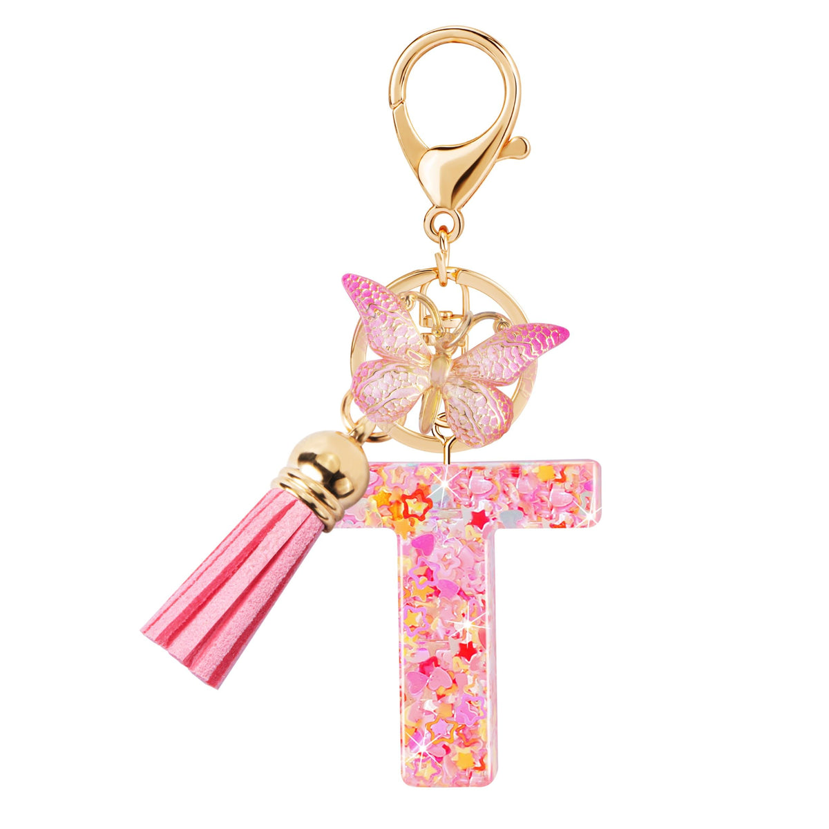 Initial letter Keychains for Women Girls Tassel Butterfly Cute Keychain for Wallet Backpack charm