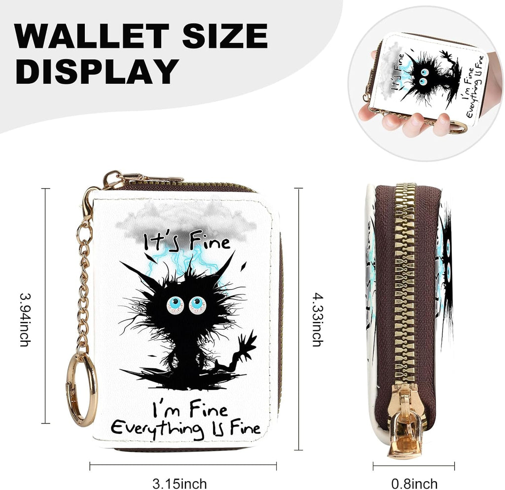 Credit Card Holder for Women,Small Rfid Wallet with Keychain Zipper,Cute PU Leather Card Case Wallet，Accordion Credit Card Wallets Gift,Cat Struck by Lightning