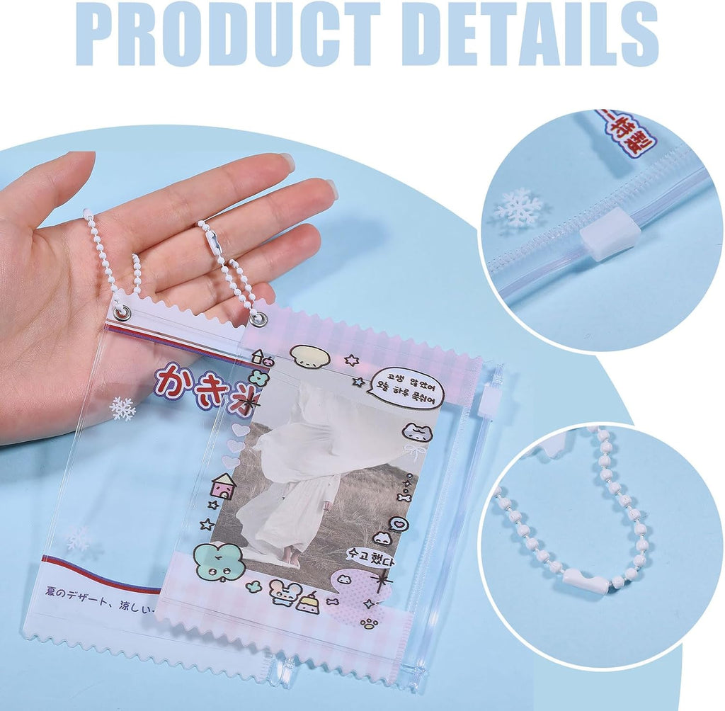 8Pcs Sweet Candy Photocard Holder Cute Cartoon Photocard Holder Set PVC Clear Card Protector Pouch with Detachable Chains, Waterproof ID Badge Holders for Women Girls, 3.6''×5.3"