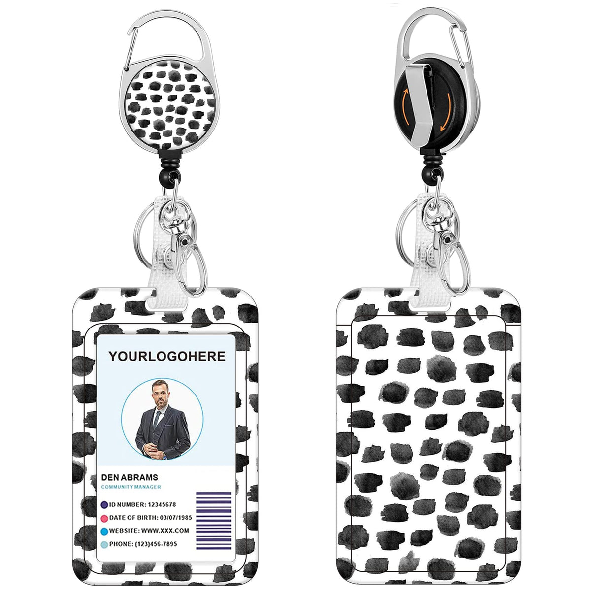 Badge Reels Retractable with Carabiner Reel Clip, Worker Badge Holder Belt Ferrule, Identity ID Badge Holder Case, Nurse Doctor Office School Teacher Name Credit Card Pocket (H-Marble Purple Pink)
