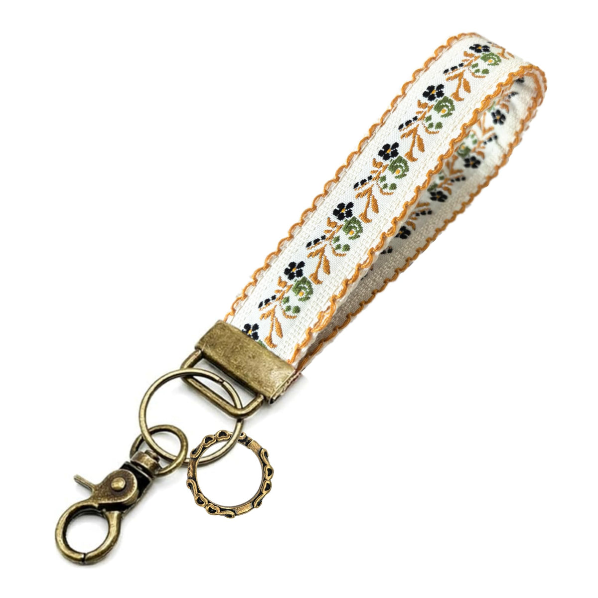Boho Vintage Embroidered Floral plant Wristlet Keychain for Women