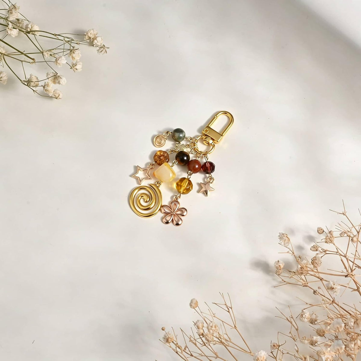 Boho Y2K Keychain Aesthetic Cute Beaded Bag Charm Hippie Stone Crystal Purse Charms Accessory Gifts