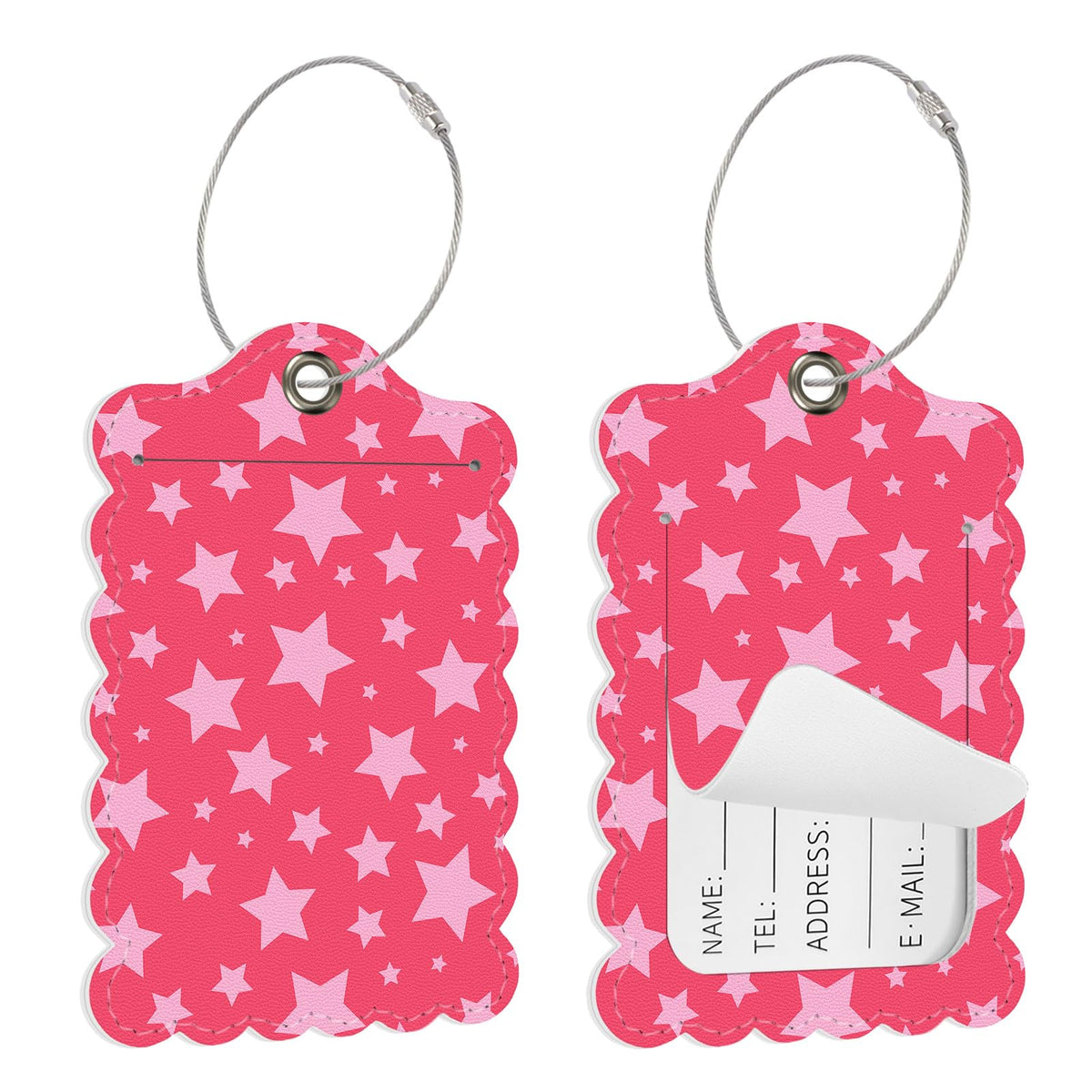 Seorsok 2 PCS Luggage Travel Tags for Suitcases,Cute Pink Leopard PU Leather Name Tag with Privacy Cover&ID Label Address Card and Durable Metal Ring Suitable for Men Women Handbags Backpack,Pink