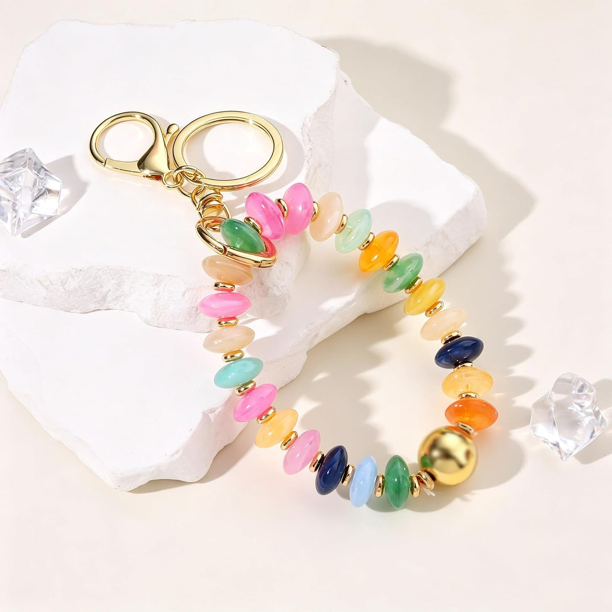 Colorful Trendy Beaded Keychain for Women,Cute Chunky Dopamine Fashion Boho Summer Beach Accessories Gifts