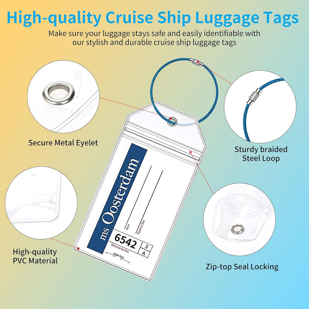 8 Pack Holland America Luggage Tag Holders, Zip Seal Clear Cruise Carnival Luggage Tag Holder with Steel Loops Fits All for Holland America & Carnival Cruise Essentials Must Haves (8)