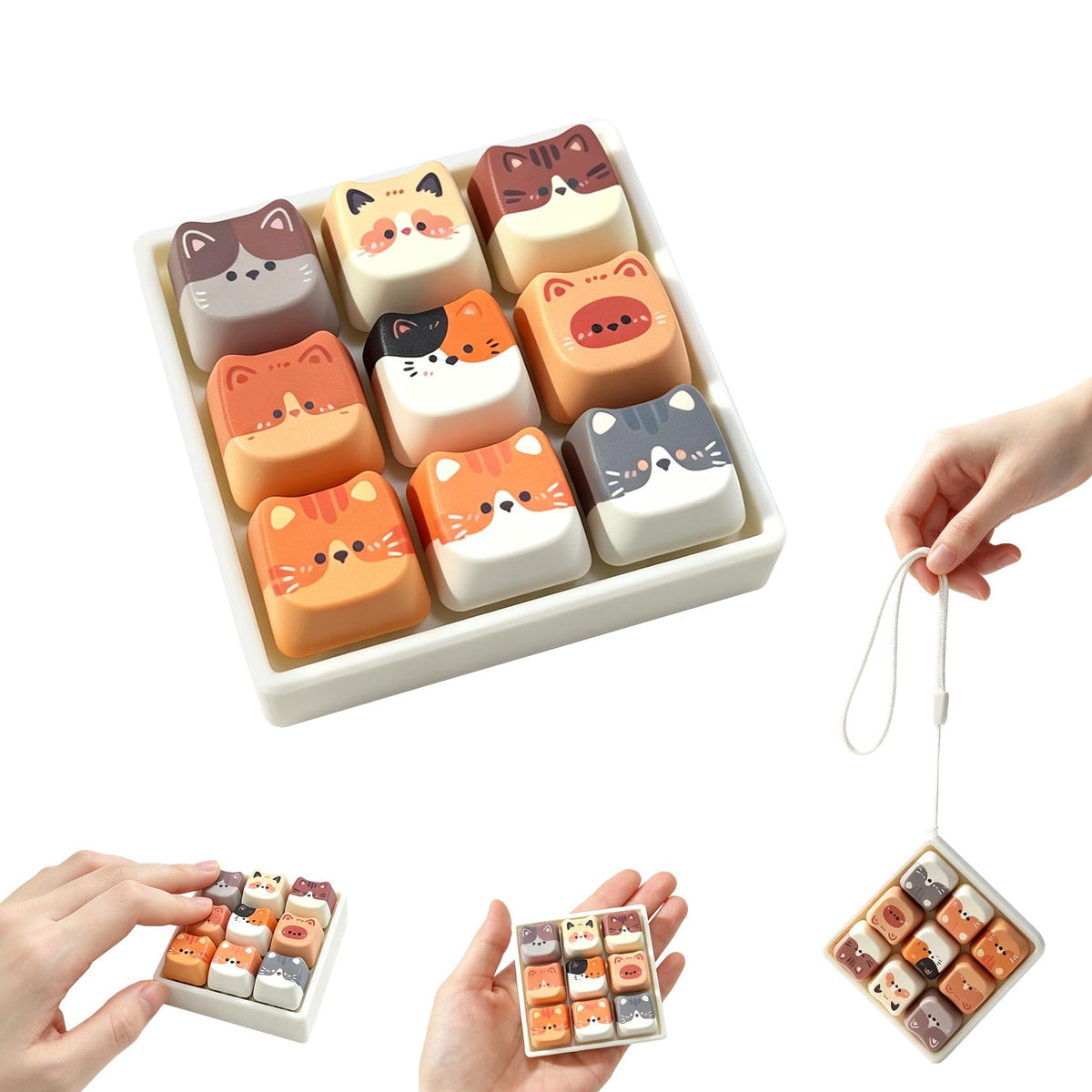 Cute Cat Keyboard Fidget Toy,Crisp Sound,Stress Relief Fidget Clicker Keychain,Creative Keycap Button, for Adults at Work, Travel, Home – Anxiety Relief & Focus Boost (Cat)