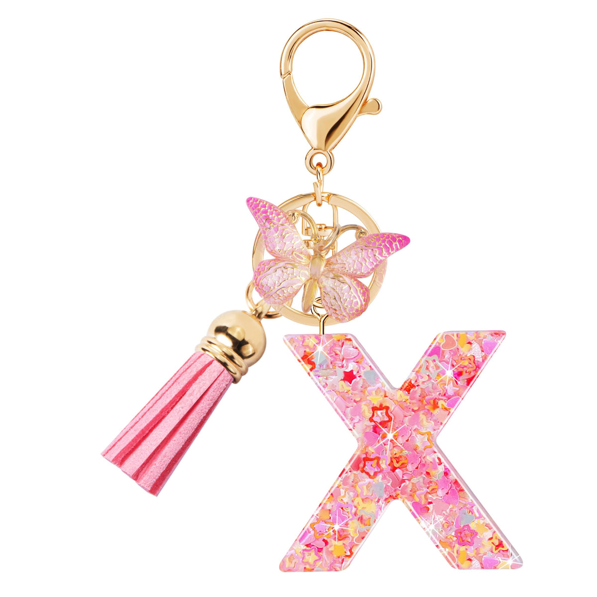 Initial letter Keychains for Women Girls Tassel Butterfly Cute Keychain for Wallet Backpack charm