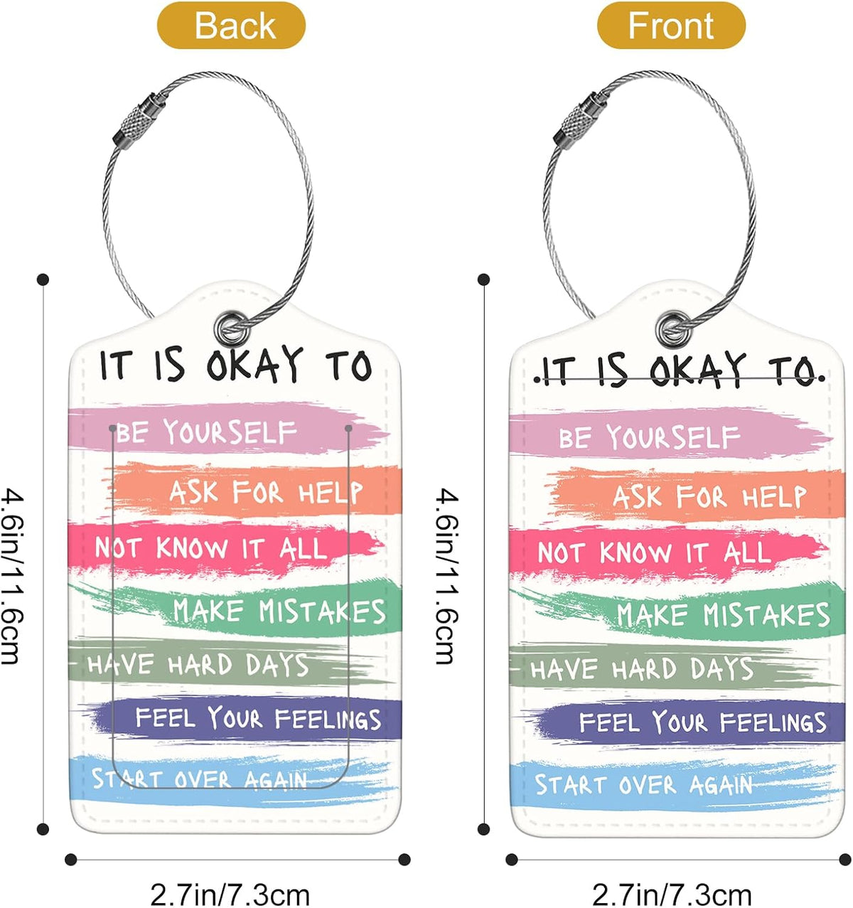 2Pack Luggage Tags for Suitcases, Cute Unique Pu Leather Cruise Luggage Tag with Privacy Cover ID Label Address Card and Metal Ring Suitable for Women Men Kids Travel Bag Inspirational Language