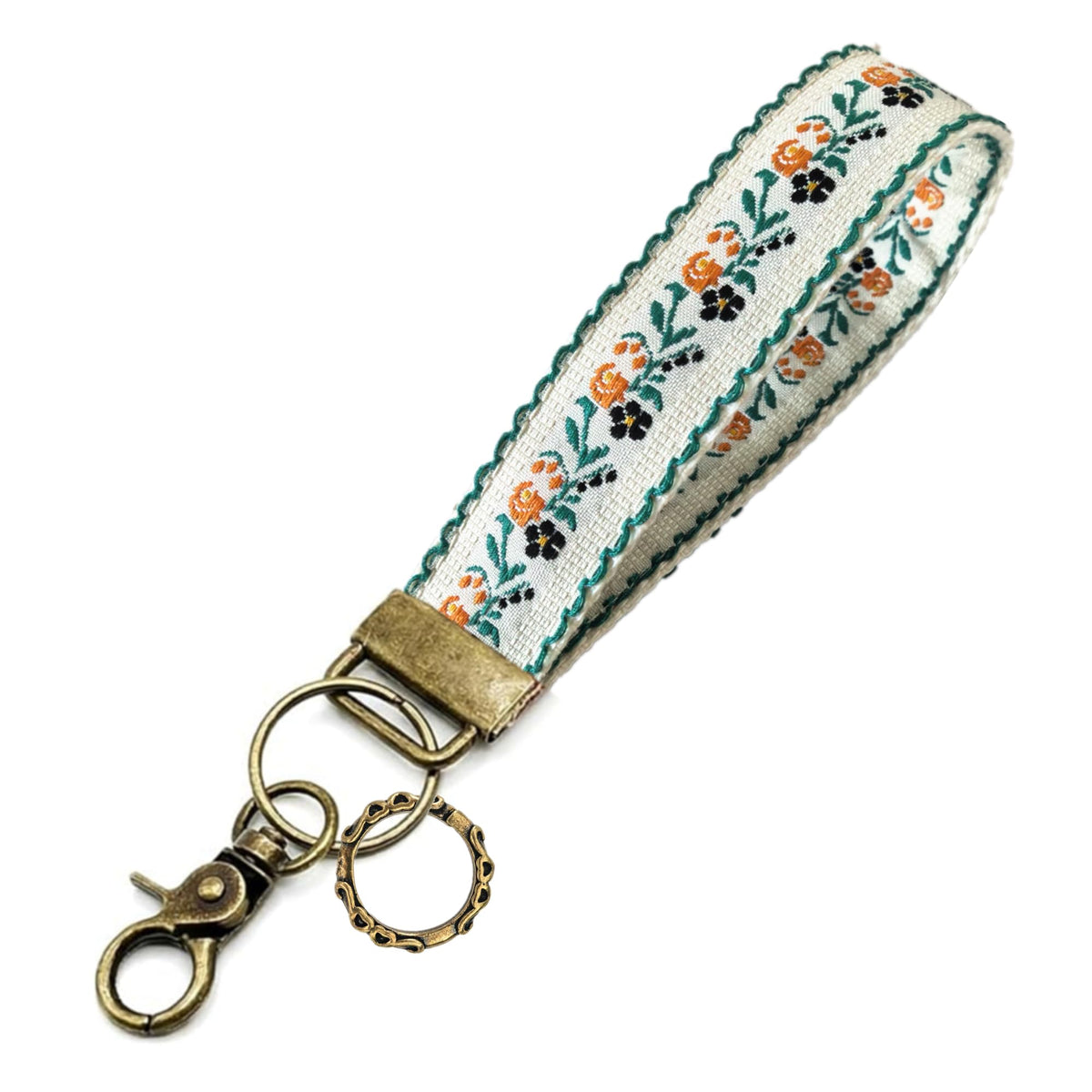 Boho Vintage Embroidered Floral plant Wristlet Keychain for Women