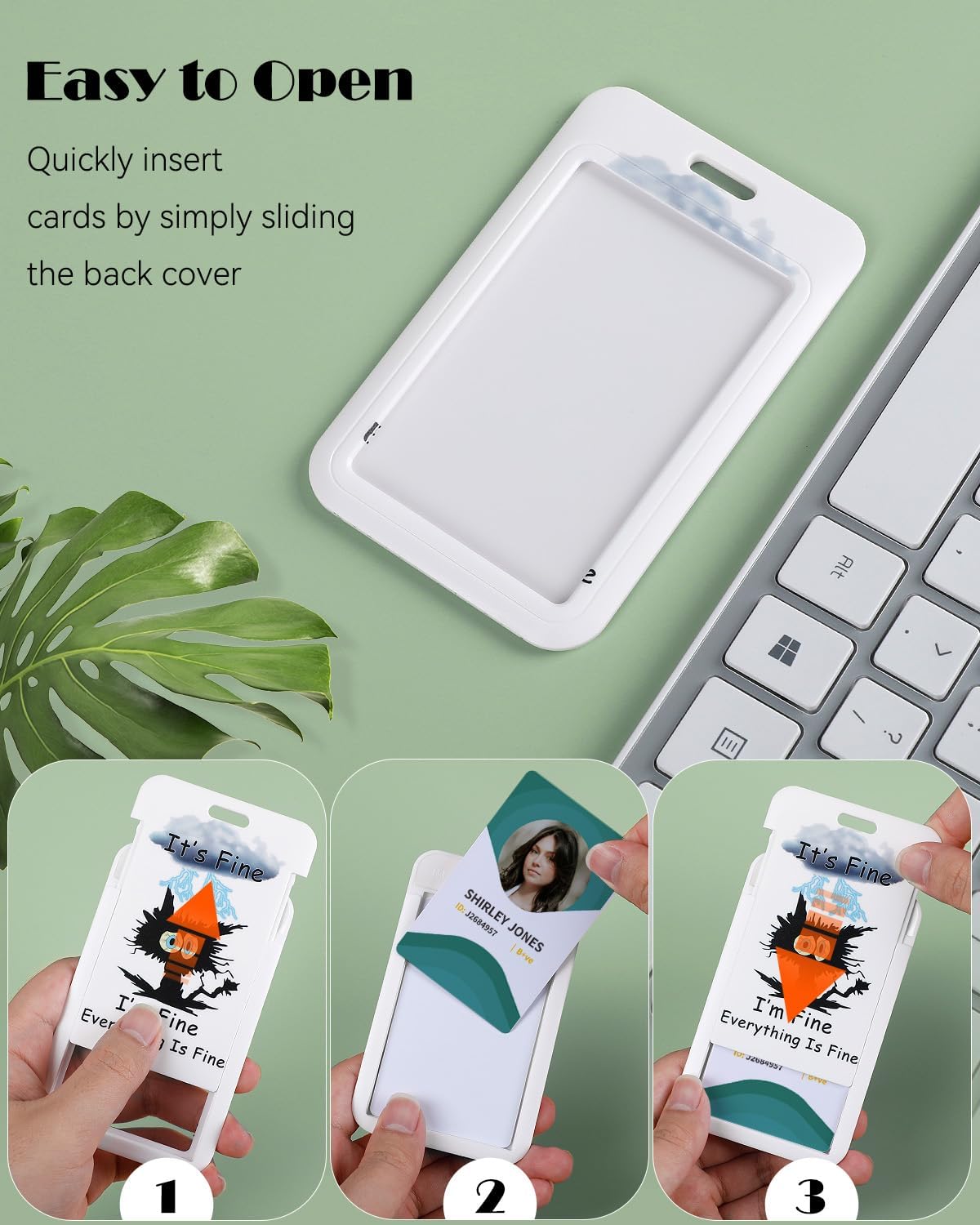 Uniclife Fashionable Sliding Badge Holder Exploding Fluff Cat Plastic Card Holder with Retractable Badge Reel Carabiner & Detachable Lanyard Vertical Card Protector for Office Worker Teacher Student