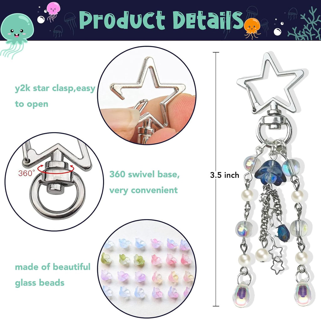 Cute Jellyfish Keychain,Y2K Star Bag Charms Blue Purse Car Accessories
