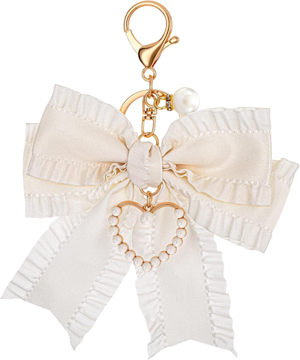 Bow Purse Keychain Charm Bow Keychain Bag Charms for Women, Bow Keychain Pearl Wristlet Keychain Backpack Charm Keychain Cute Handbag Purse Charms Accessories Charms for Purses Key Chains Car Keys