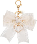 Bow Purse Keychain Charm Bow Keychain Bag Charms for Women, Bow Keychain Pearl Wristlet Keychain Backpack Charm Keychain Cute Handbag Purse Charms Accessories Charms for Purses Key Chains Car Keys
