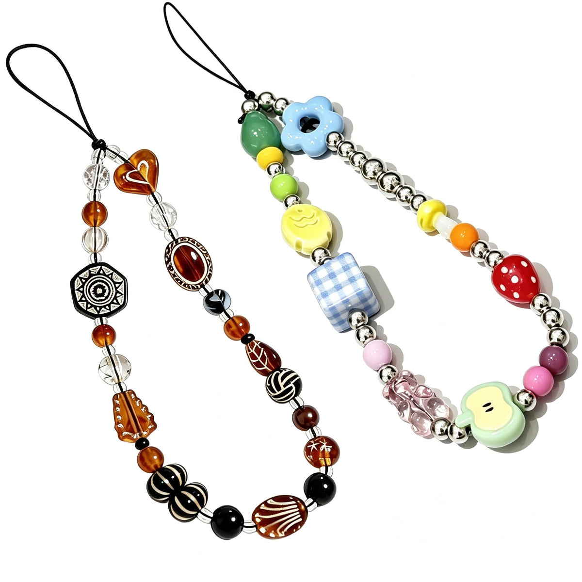 2 Pcs Phone Charm Strap Universal Hand Phone Wrist Strap Camera Lanyard Pearl Beaded Cute Chain String Accessories Universal for iPhone 16 Pro Max Samsung Women Girls Phones Bag Keychain Beach Style