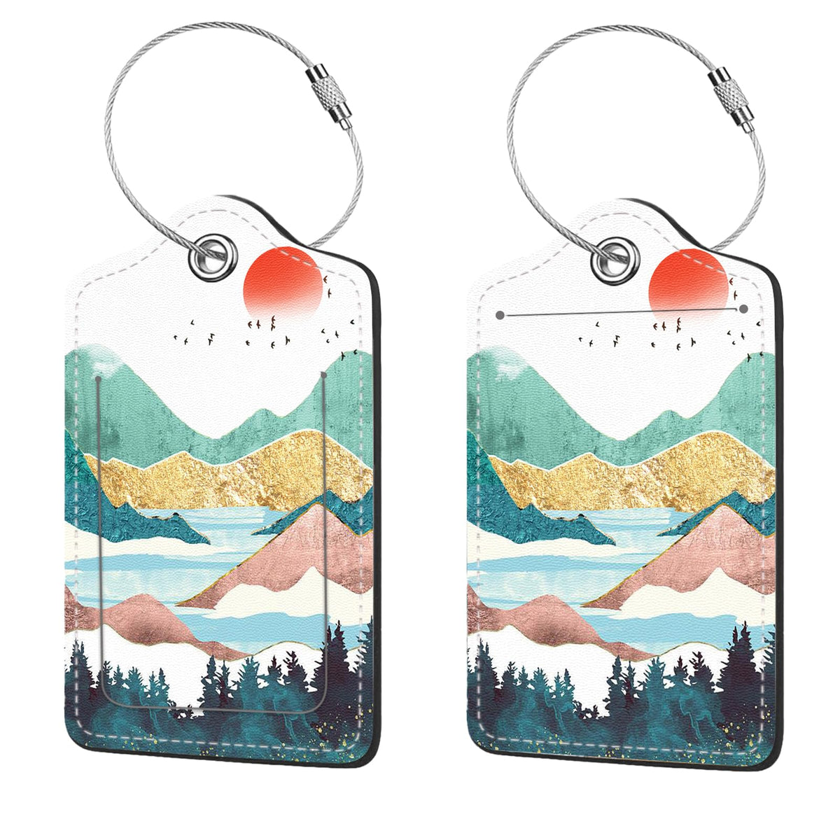 2 Pcs Luggage Tags for Suitcases, PU Leather Cruise Ship Luggage Tags with Privacy Cover Label Address Card and Durable Metal Ring Suitable for Men Women Handbags Backpacks,Flower Bushes and Cats