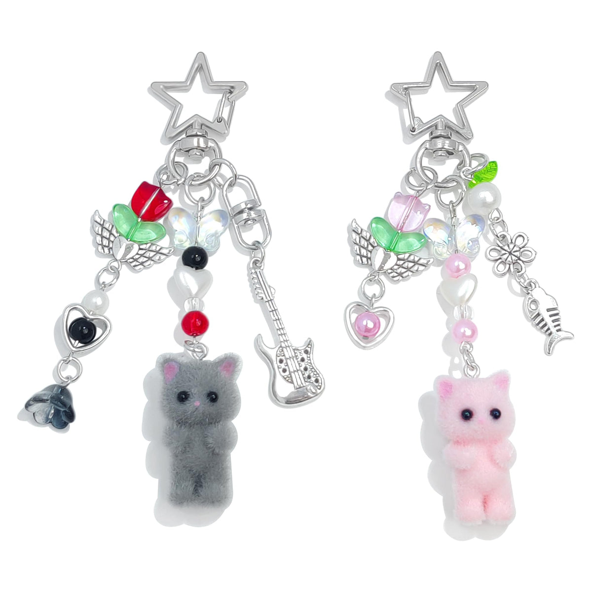 Cute Pink Fuzzy Cat Aesthetic Y2K Stylish Keychains