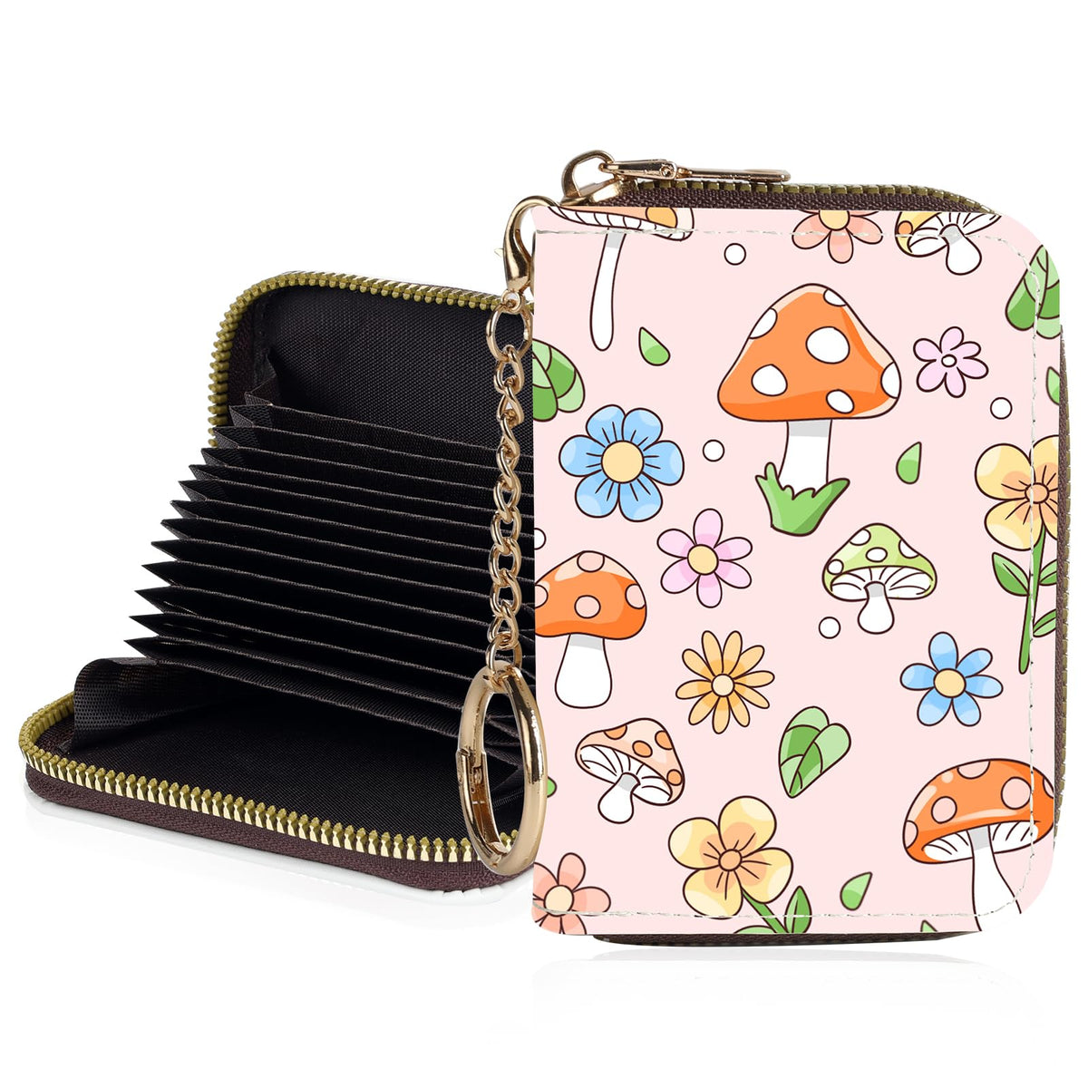 Credit Card Holder for Women,Small Rfid Wallet with Keychain Zipper,Cute PU Leather Card Case Wallet，Accordion Credit Card Wallets Gift,Cat Struck by Lightning
