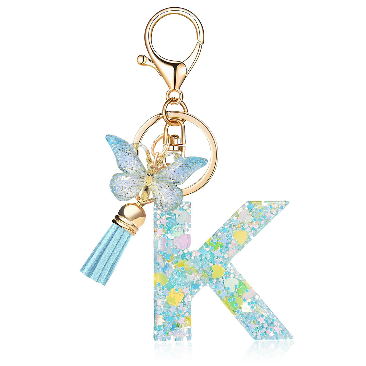 Fashion Alphabet Initial Letter Keychain Tassel Butterfly Pendant Key Ring for Purse Handbags Women Girl