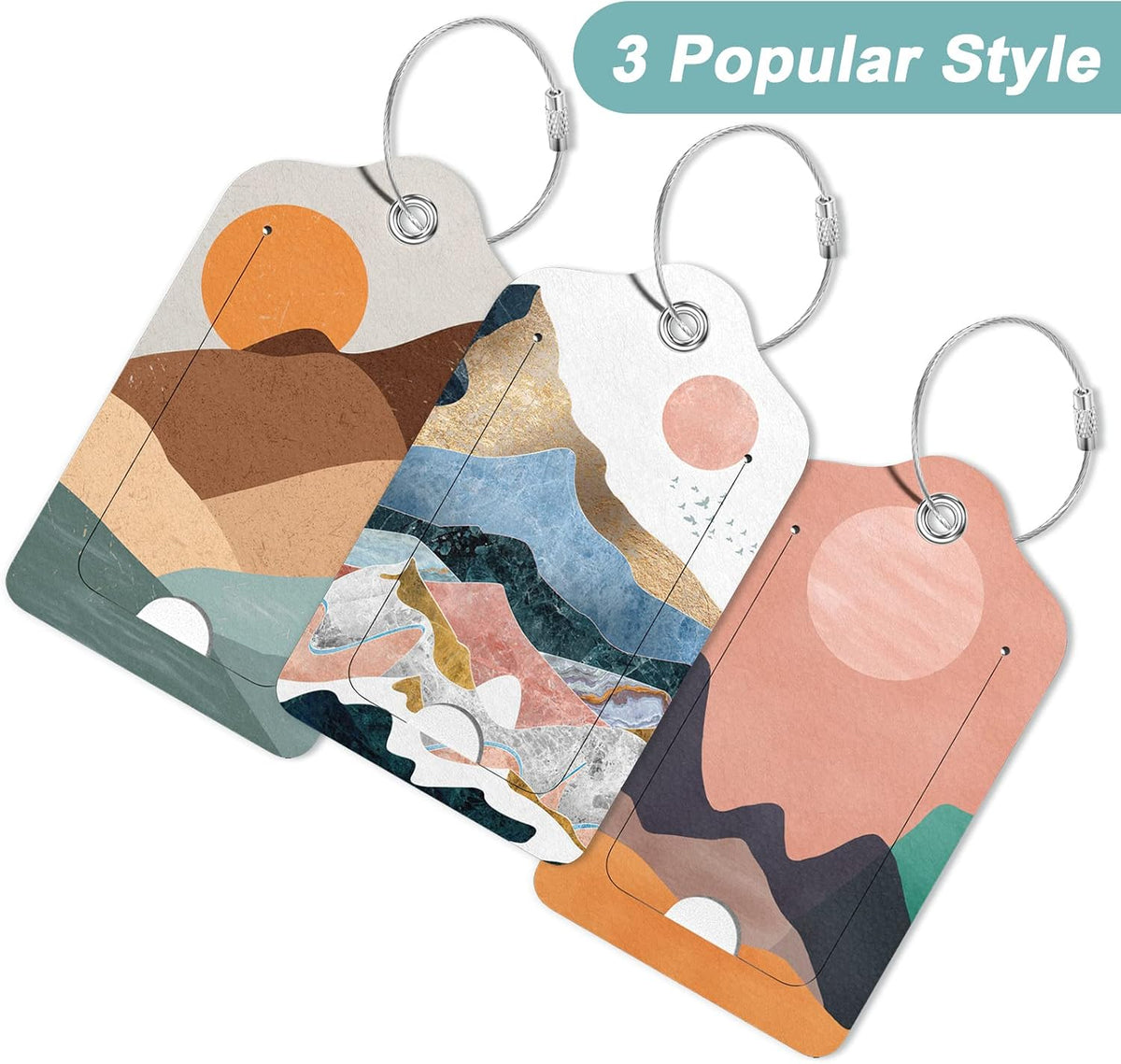 Rimilak 3 Pcs PU Leather Luggage Tags with Privacy Flap, Name ID Label
