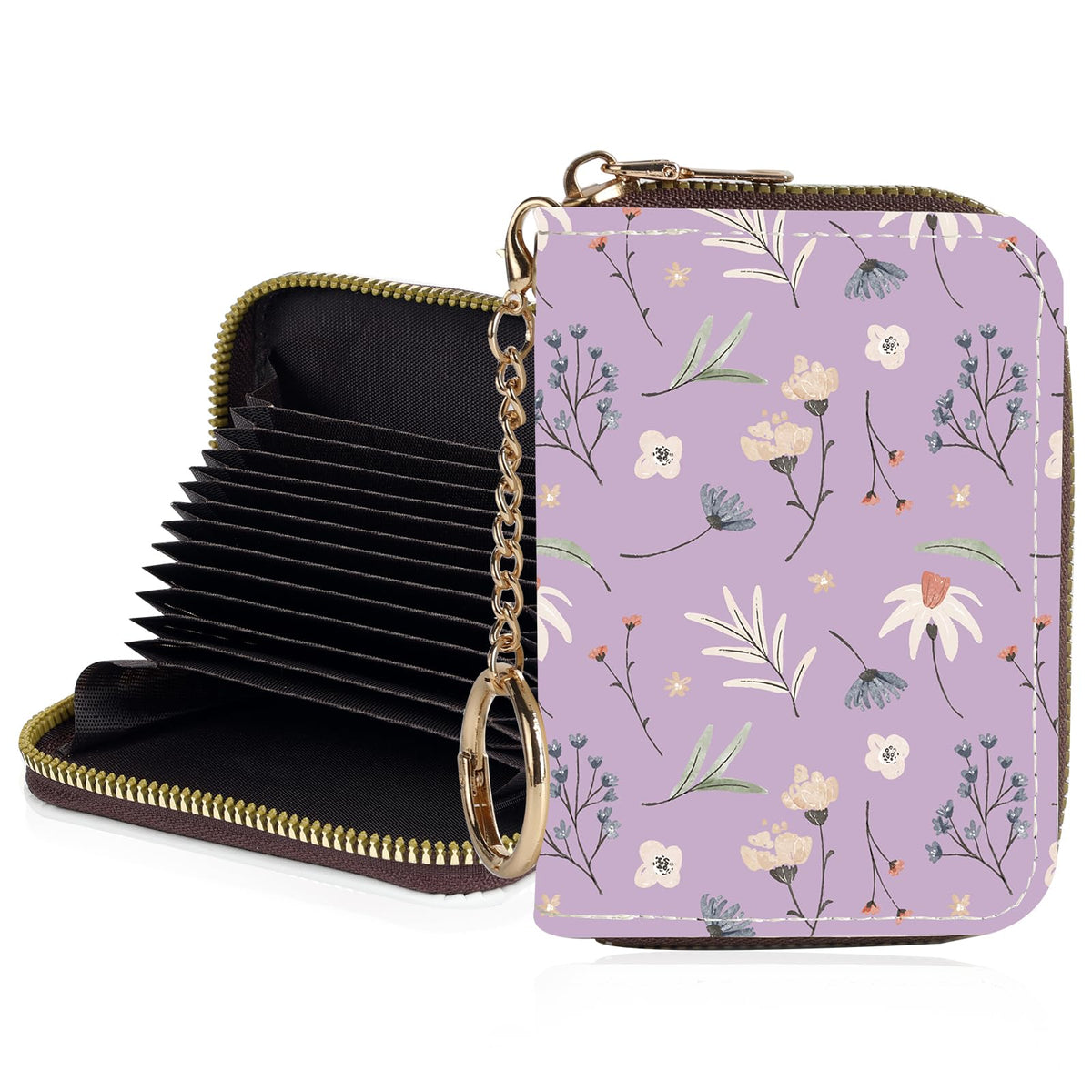 Credit Card Holder for Women,Small Rfid Wallet with Keychain Zipper,Cute PU Leather Card Case Wallet，Accordion Credit Card Wallets Gift,Cat Struck by Lightning