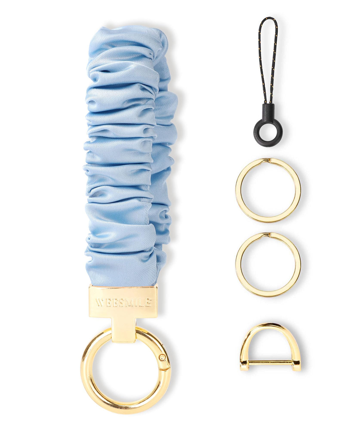 WEESMILE Scrunchie Keychain Wristlet for Car Key Chain with D Key Ring
