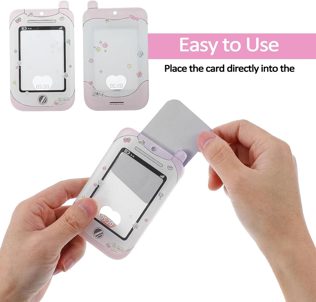 2 Pcs Photocard Holder, 3 Inch Photo Card Holder ID Badge Holder Cute Cartoon Photocard Holder Keychain Bus Card Credit ID Bank Card Pendant with Spiral Wrist Coil