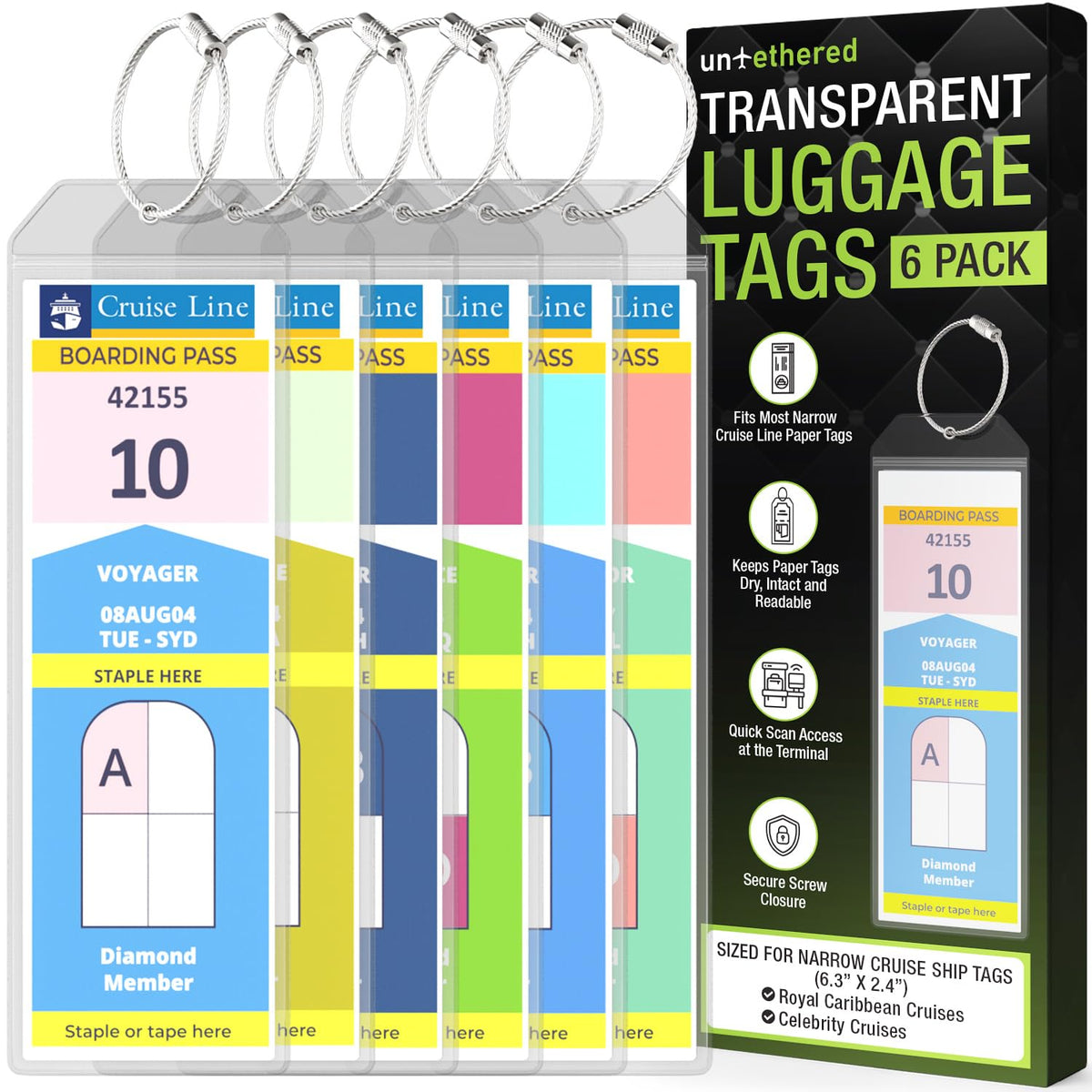 Untethered Luggage Tags for Suitcases, 4-Pack, Bag ID Tags, Green