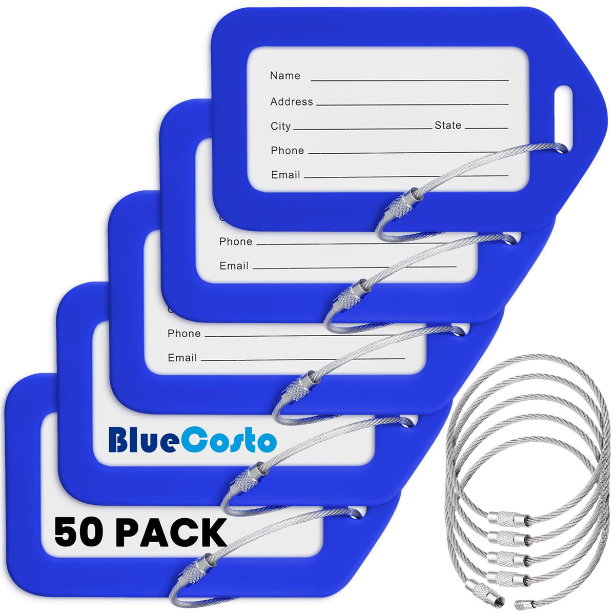 Luggage Tags, White, 10 Pack, Suitcase Tags with Name ID Card & Wire Loops