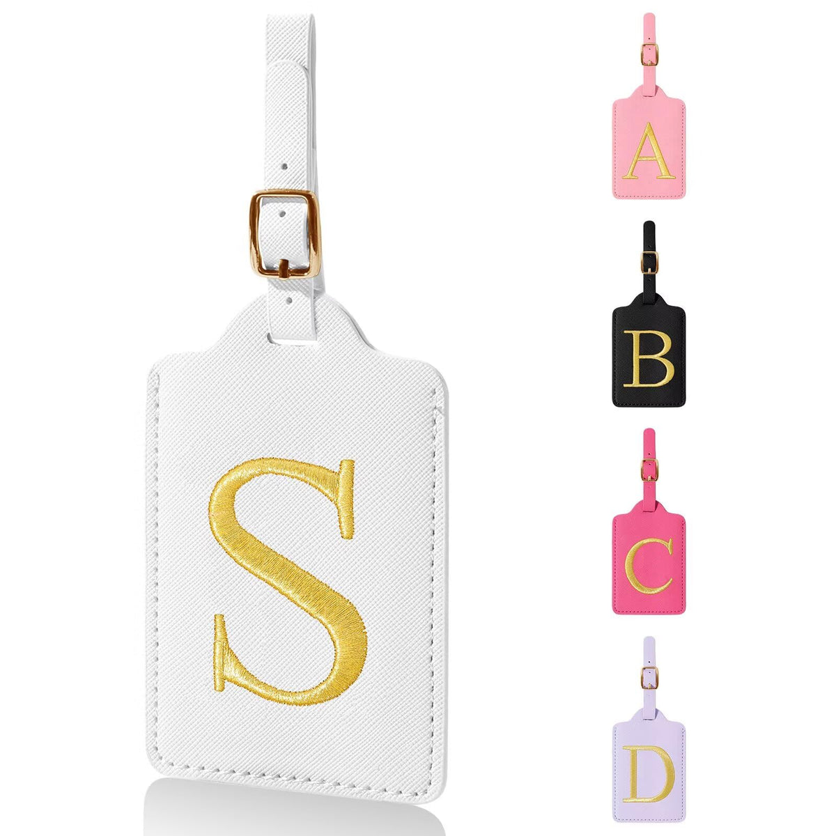Personalized Initial Luggage Tags for Suitcases,Leather Letter Cute Luggage Tags with Privacy Name Card,Embroidered Monogrammed Travel Bag Backpack Tag Gifts for Women Kids Girls Teens(Rosered-A)